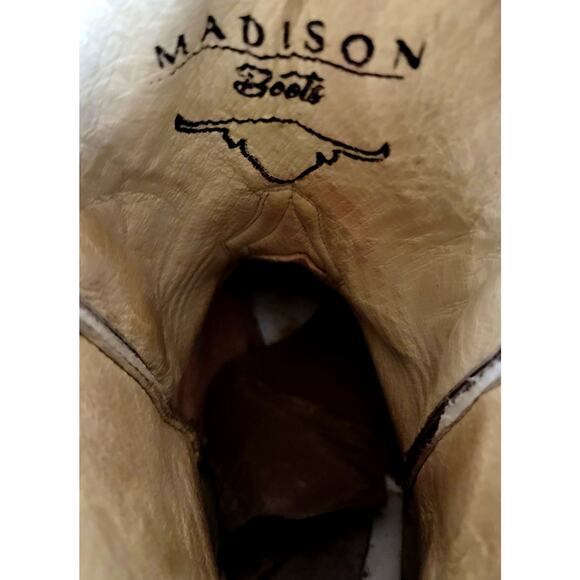 Madison Western Cowboy Boots Brown Leather Square Toe Men display picture 3